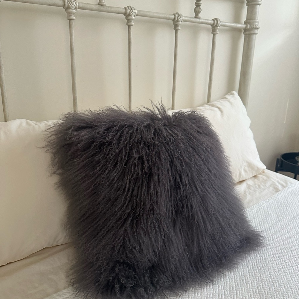 Sheep hair  Gray Throw Pillow. 18X18